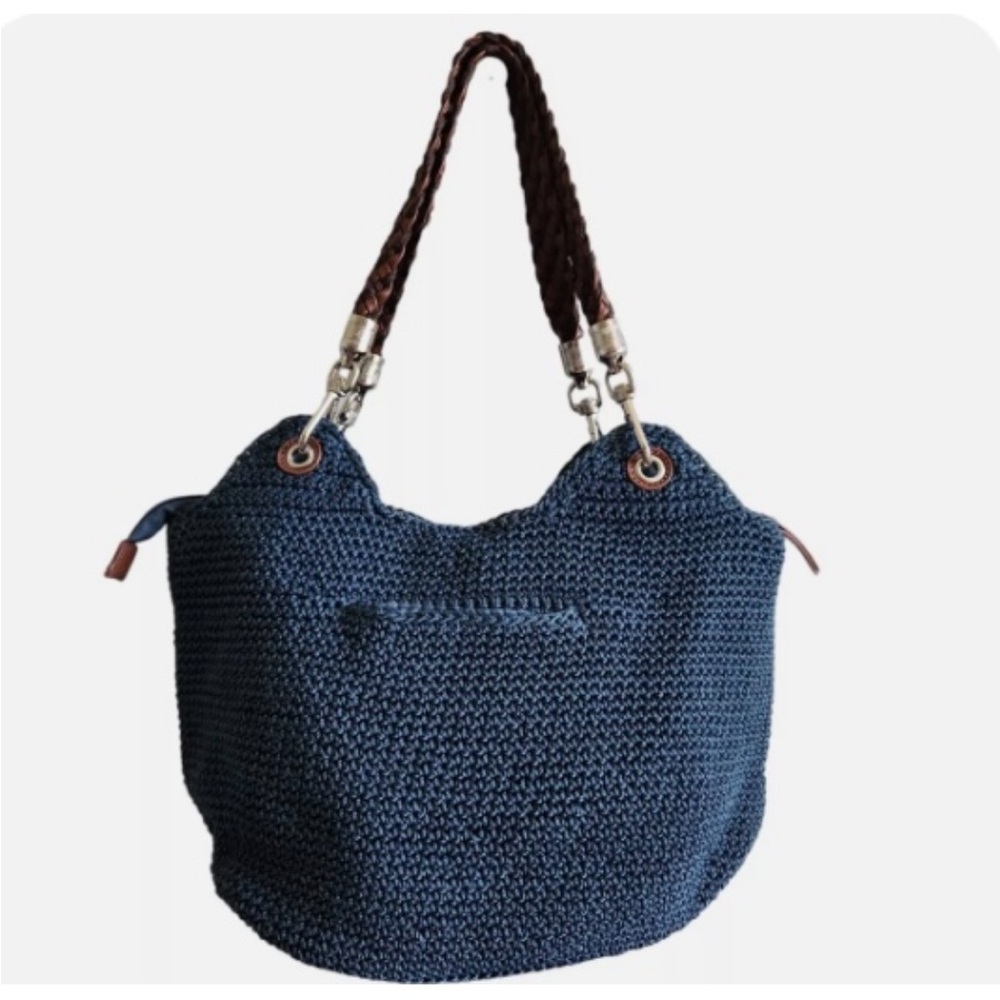 The SAK Indio Crochet Hobo Vintage Blue or Pink Handbag Braided Handle. Used.